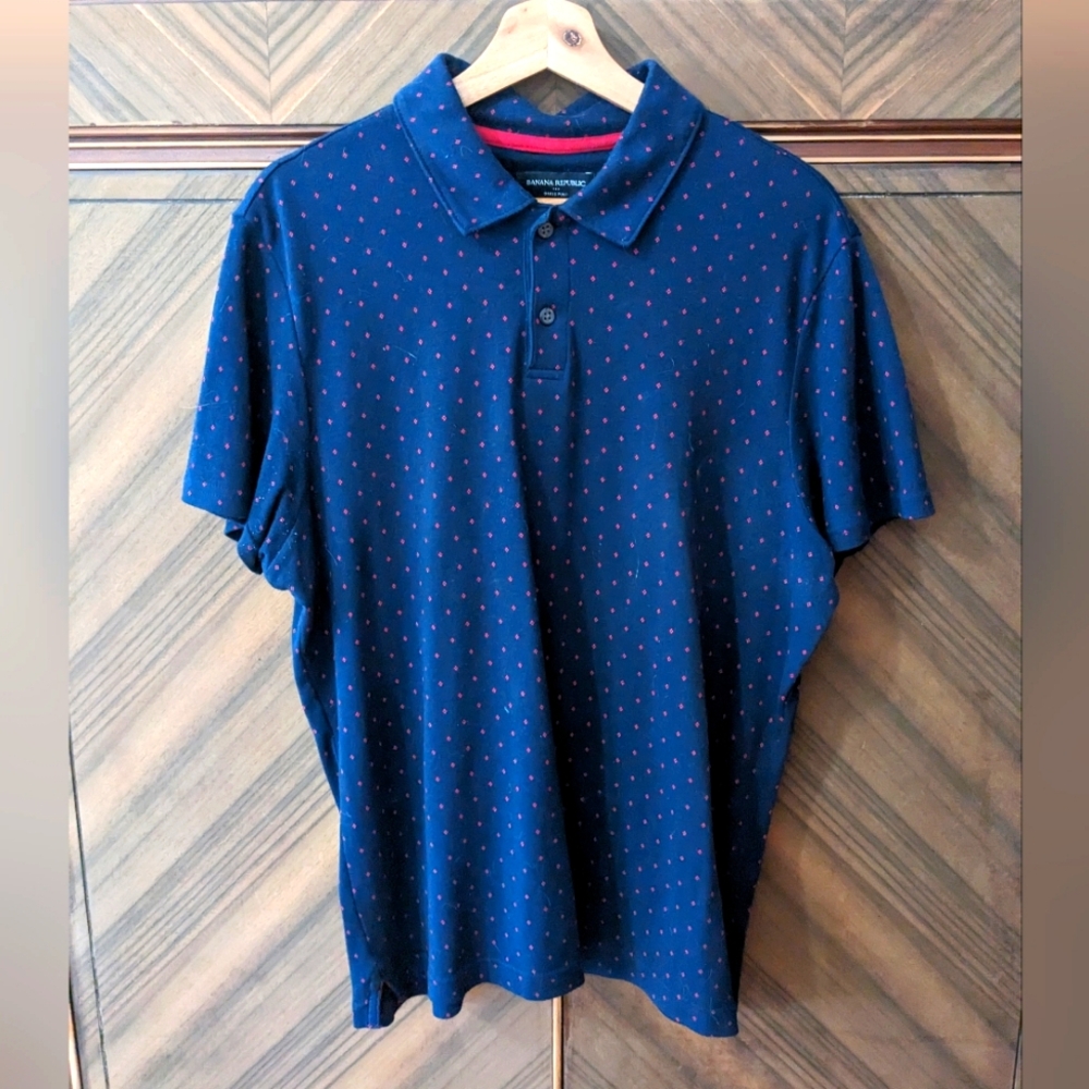Banana Republic Navy Patterned Polo Shirt